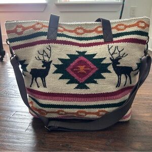 Rare Scully Wool Tote Handbag Multicolor Deer XL Aztec Southwest Weekender